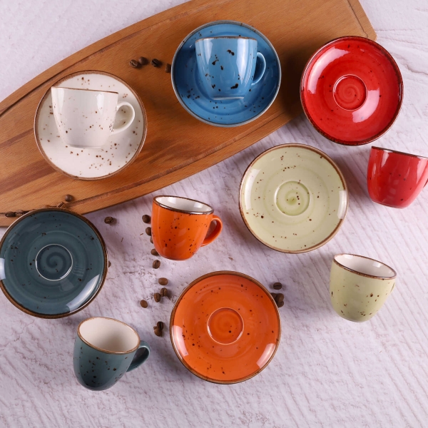 6 Pieces Reactive Porcelain Coffee Cup Set 80 ml - Multicolor