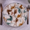 24 Pieces Organic Leaf Porcelain Dinner Set - Green / Brown / Honey Yellow / Cream