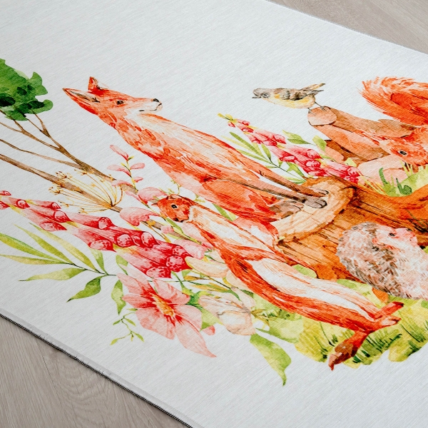 Mango Animal 80 x 150 cm Cotton 3D Printed Decorative Carpet - Green / Off White / Burnt Orange