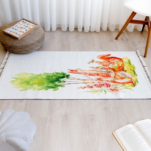 Mango Animal 120 x 180 cm Cotton Decorative Carpet - Green / Off White / Burnt Orange