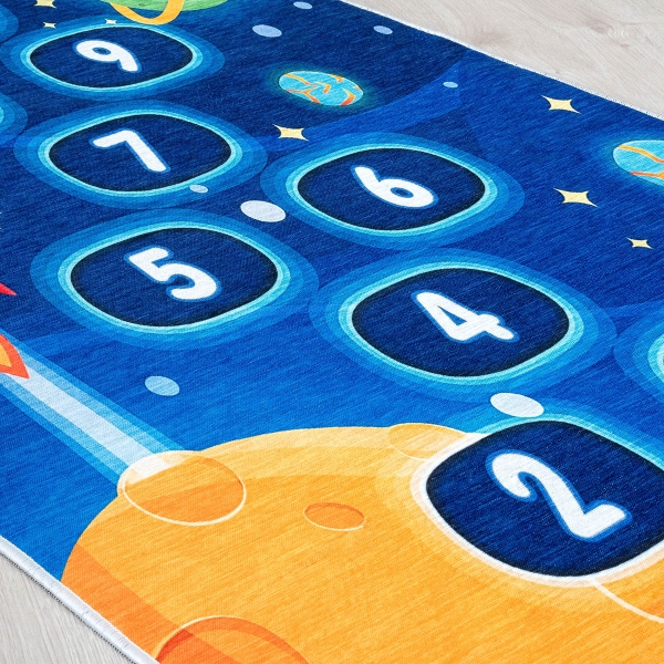 Mango Space Hopscotch 80 x 150 cm Cotton Decorative Carpet - Midnight Blue / Navy Blue / Orange / Yellow
