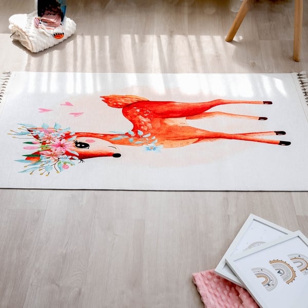 Mango Gazelle 120 x 180 cm Cotton Decorative Carpet - Burnt Orange / Pink / Mint / Off White
