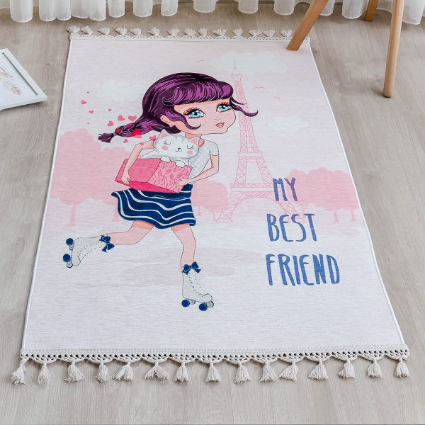 Mango Cartoon 120 x 180 cm Cotton Decorative Carpet - Pink / Salmon / White 