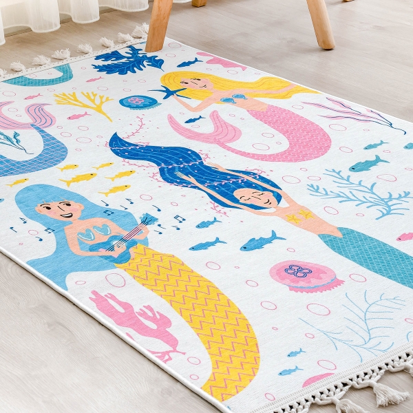 Mango Mermaid 80 x 150 cm Cotton Decorative Carpet - Blue / Pink / Yellow