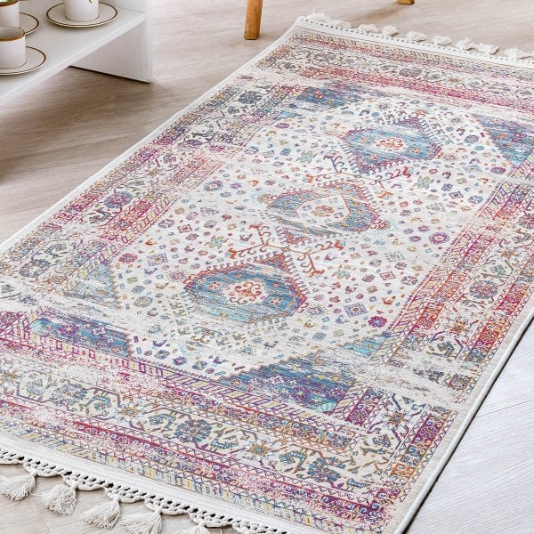 Mango Sajjad 80  x 150 cm Cotton Decorative Carpet - Red / Beige / Plum