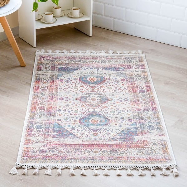 Mango Sajjad 160 x 230 cm Cotton Decorative Carpet - Red / Beige / Plum