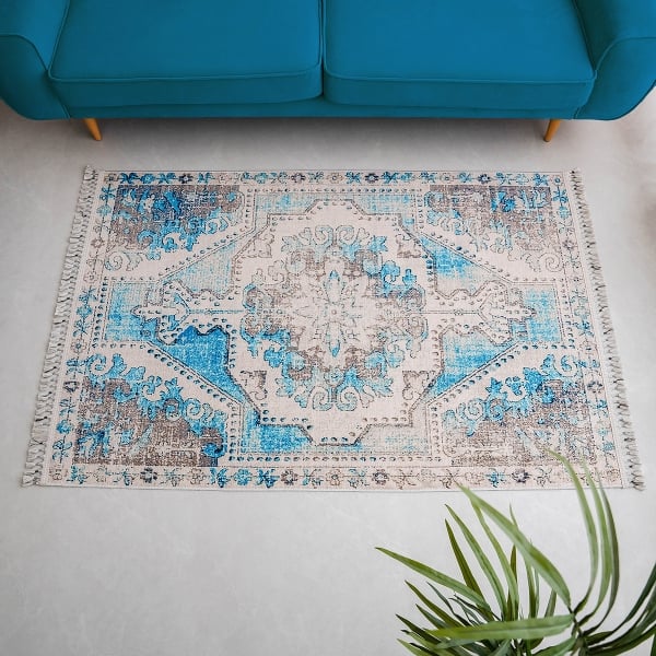 Mango Ensley 160 x 230 cm Cotton Decorative Carpet - Blue / Beige / Mink