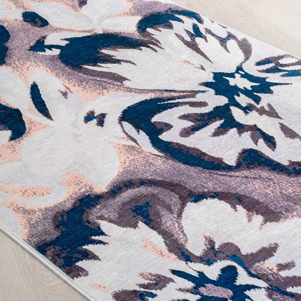 Mango Pansy 80 x 150 cm Cotton Decorative Carpet - Plum / Navy Blue / Salmon / Lilac