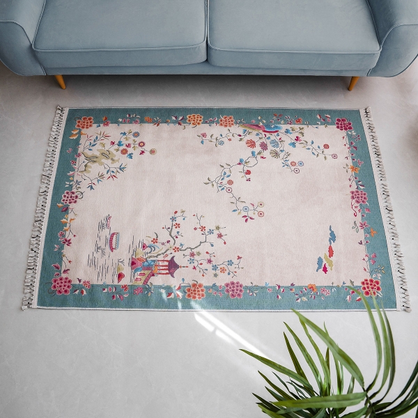 Mango Vida 200 x 290 cm Cotton Decorative Carpet - Mint / Cream / Dried Rose / Blue