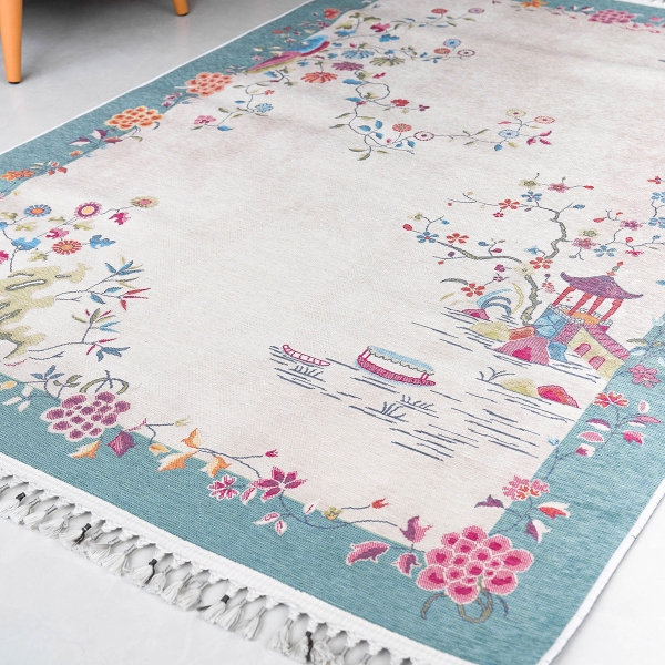 Mango Vida 80 x 150 cm Cotton Decorative Carpet - Mint / Cream / Dried Rose / Blue