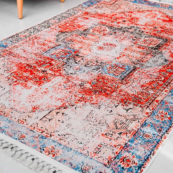 Mango Dallas 80 x 150 cm Cotton Decorative Carpet - Salmon / Dark Orange / Blue
