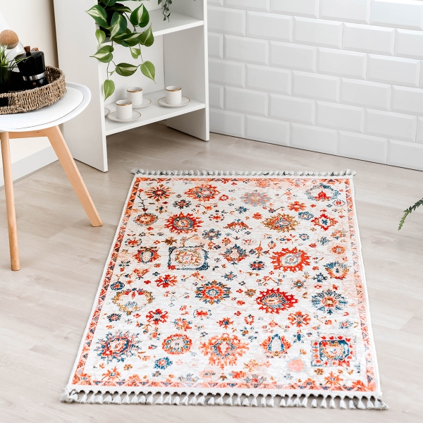 Mango Helena 200 x 290 cm Cotton Decorative Carpet - Orange / Cream / Indigo / Beige
