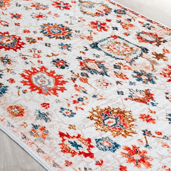Mango Helena 80 x 150 cm Cotton Decorative Carpet - Orange / Cream / Indigo / Beige