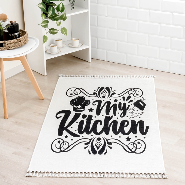 Mango My Kitchen 120 x 180 cm Cotton Decorative Carpet - Cream / Black