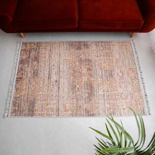 Mango Ancient 200 x 290 cm Cotton Decorative Carpet - Mustard / Terracotta / Cream