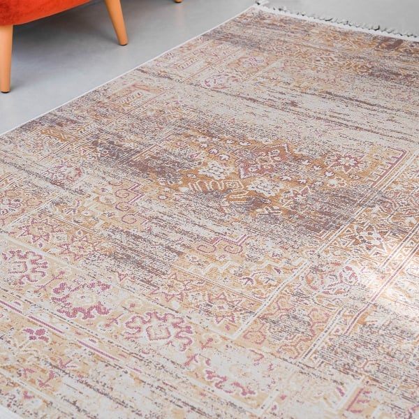 Mango Ancient 80 x 150 cm Cotton Decorative Carpet - Mustard / Terracotta / Cream