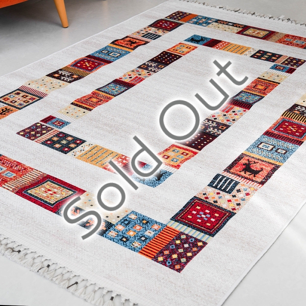 Mango Fink 80 x 150 cm Cotton Decorative Carpet - Off White / Mink / Red / Yellow