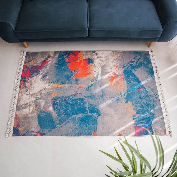 Mango Artin 200 x 290 cm Cotton Decorative Carpet - Indigo / Cream / Mink / Fuchsia