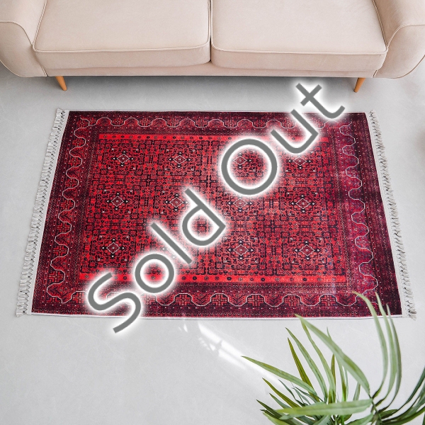 Mango Rouge 160 x 230 cm Cotton Decorative Carpet - Red / Black / Cream