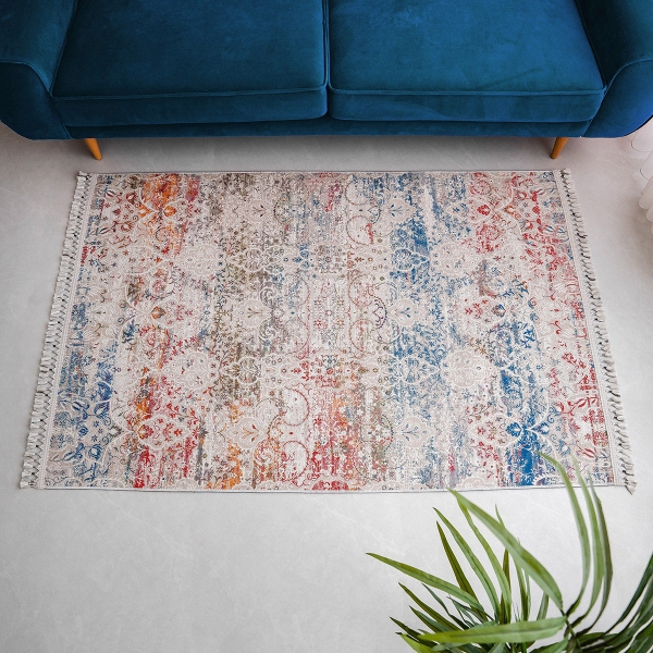 Mango Vitinia 160 x 230 cm Cotton Decorative Carpet - Beige / Navy Blue / Red / Orange