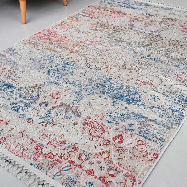 Mango Vitinia 80 x 150 cm Cotton Decorative Carpet - Beige / Navy Blue / Red / Orange