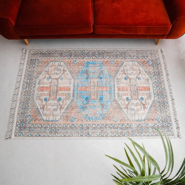 Mango Astrid 160 x 230 cm Cotton Decorative Carpet - Blue / Salmon / Beige / Light Brown
