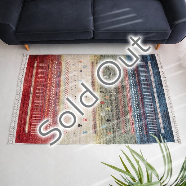Mango Moxie 200 x 290 cm Cotton Decorative Carpet - Blue / Ecru / Mustard / Fuchsia