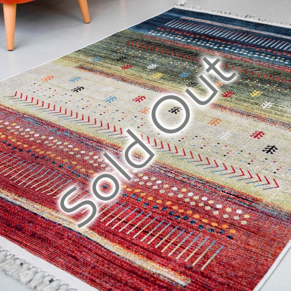 Mango Moxie 80 x 150 cm Cotton Decorative Carpet - Blue / Ecru / Mustard / Fuchsia