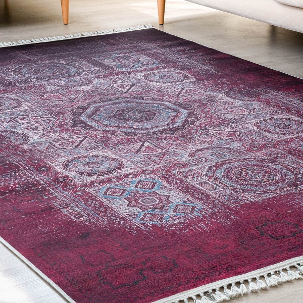 Mango Zakhraf 160 x 230 cm Cotton Decorative Carpet - Claret Red / Black / Blue