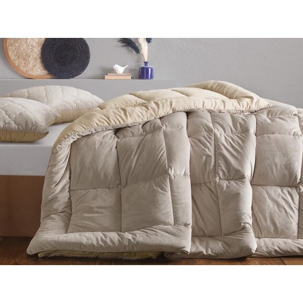 3 Pieces Vovin Velvet Double Quilt Set 195 x 215 cm ( 250 gr/m2 ) - Beige