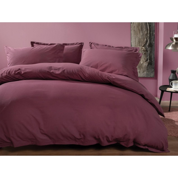 4 Pieces Plain Cotton Double Duvet Cover Set 200 x 220 cm - Plum