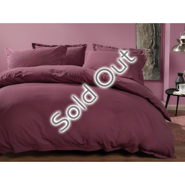 4 Pieces Plain Ranforce Cotton Double Duvet Cover Set 200 x 220 cm - Plum