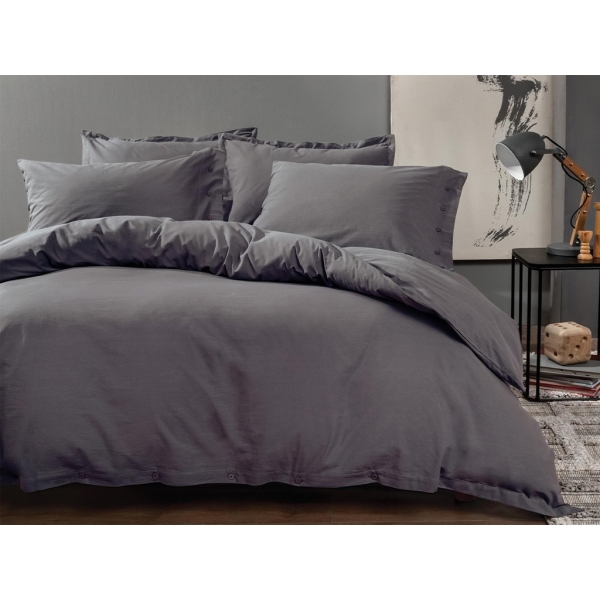 3 Pieces Plain Cotton Single Duvet Cover Set 160 x 220 cm - Anthracite