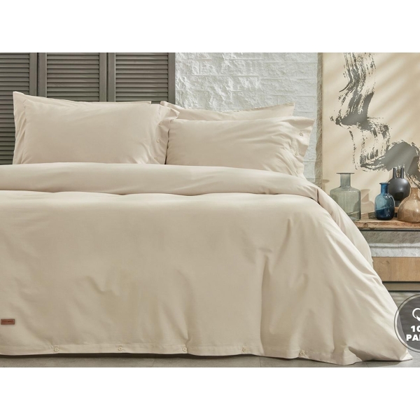 4 Pieces Plain Cotton Double Duvet Cover Set 200 x 220 cm - Beige