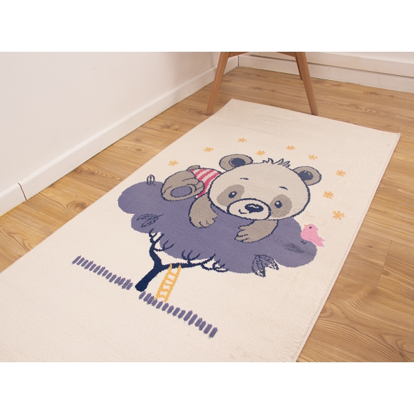 Amsterdam Baby Bear 80 x 150 Cm Zymta Kids Winter Carpet - Off white / Grey / Navy Blue