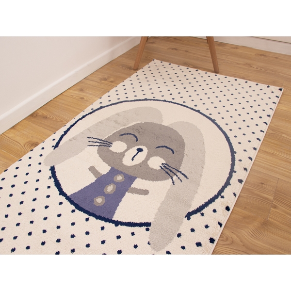Amsterdam Rabbit 80 x 150 Cm Zymta Kids Winter Carpet - White / Navy Blue / Grey