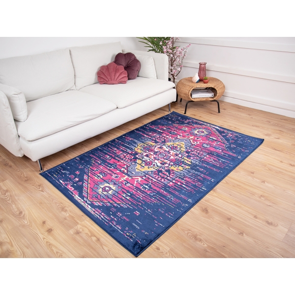 Amsterdam Dunka 160 x 230 Cm Zymta Winter Carpet - Navy Blue / Dark Pink / Purple