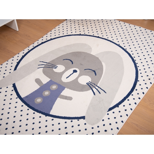 Amsterdam Rabbit 120 x 180 Cm Zymta Kids Winter Carpet - White / Navy Blue / Grey