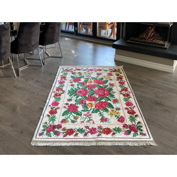 Mosta Carpet Design Decorative Flowers 160 x 230 cm - Red / White / Green