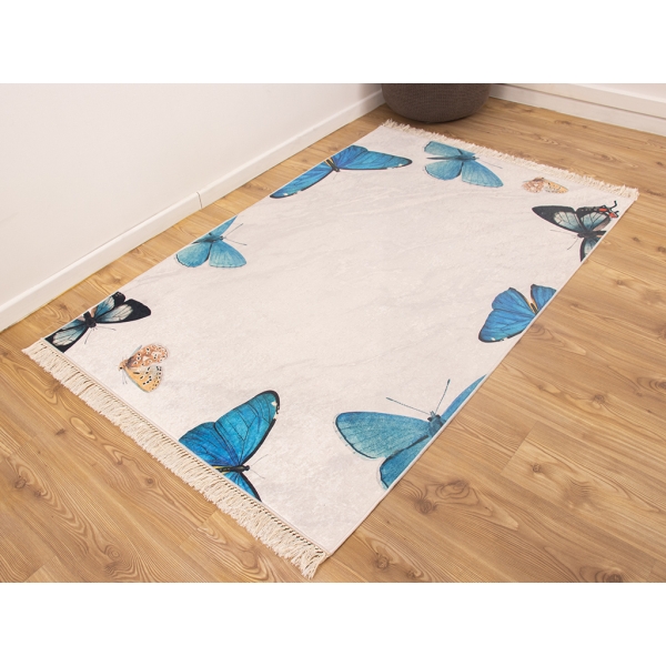 Palermo Carpet Design Decorative Butterflies 160 x 230 cm - Off White / Blue / Black