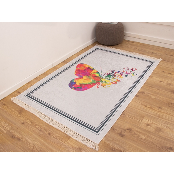 Palermo Carpet Design Decorative Butterfly 80 x 150 cm - Light Grey / Anthracite / Yellow
