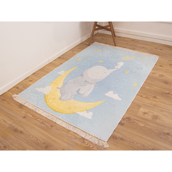 Palermo Carpet Design Decorative Sky Dumbo 80 x 150 cm - Sky Blue / Yellow / Off White