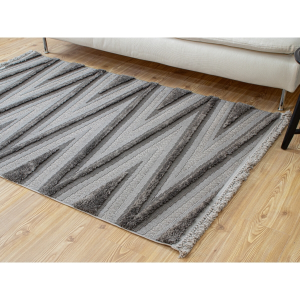 Zigzag 120 x 180 cm Orion Zymta Decorative Machine Carpet - Dark Grey / Grey