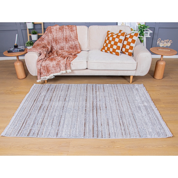 Combed 160 x 230 cm Carisma Zymta Decorative Machine Carpet - Beige / Brown / Grey