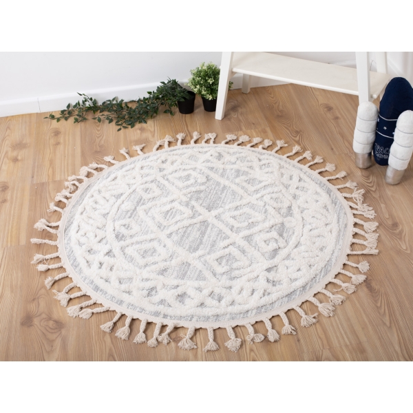 Katy Vanda 100 x 100 cm Round Zymta Winter Carpet - Cream / Grey