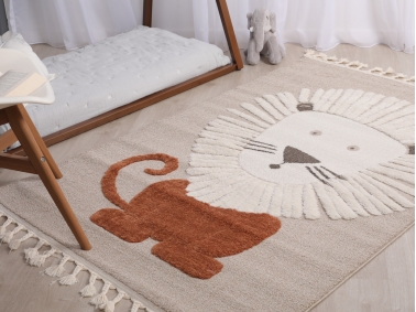 Katy Lion 80 x 150 cm Zymta Winter Carpet - Orange / Beige