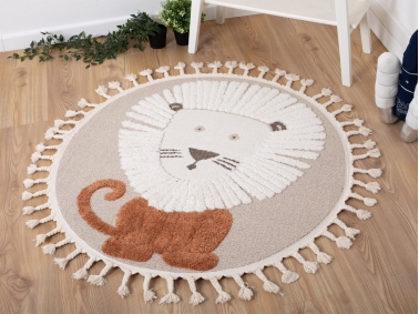 Katy Lion 60 x 60 cm Round Zymta Winter Carpet - Orange / Beige