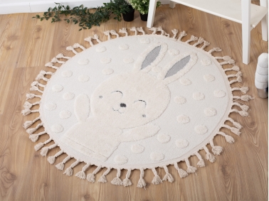 Katy Rabbit 60 x 60 cm Round Zymta Winter Carpet - Cream / Grey