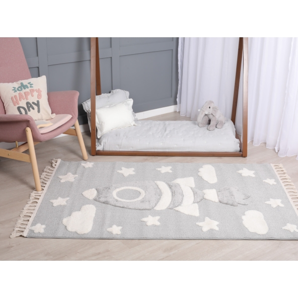 Katy Space Rocket 150 x 230 cm Zymta Winter Carpet - Cream / Grey