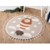 Katy Space Rocket 100 x 100 cm Round Zymta Winter Carpet - Cream / Beige